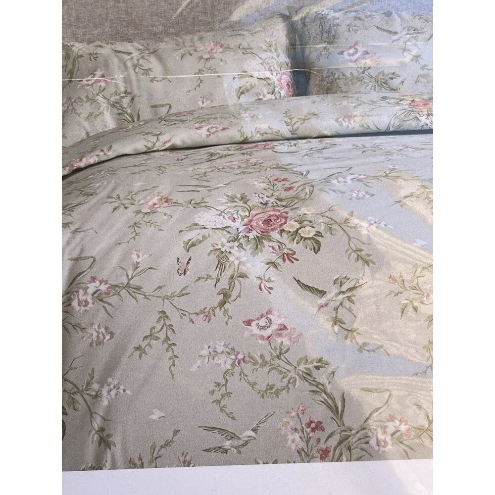 Cabbages & Roses Duvet Set KING Henrietta Sage Pink Floral Butterfly Birds New